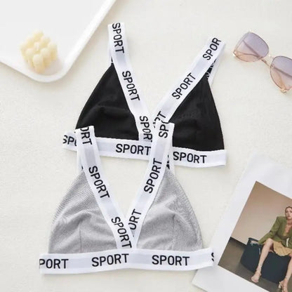 Women's Sexy Deep V Sports Bras M-2XL Fashion Letters Strap Cross-over Bra High Elastic Non-padded Bralette Without Steel Ring
