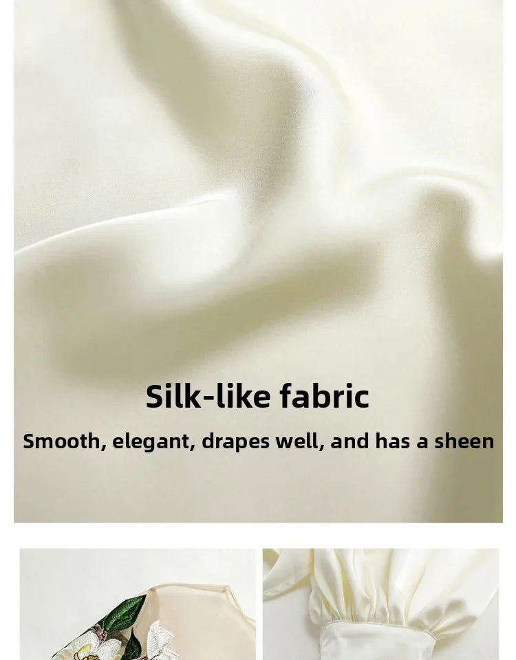 Embroidered Heavy Work Satin Patchwork irt Women's Sle Spring New Arrival Long Sve round Ne Fly Sve Lace Top