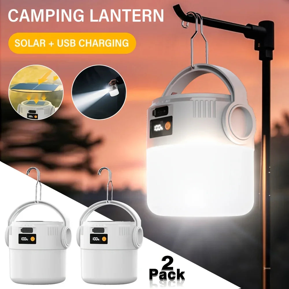 Outdoor Solar Lantern Waterproof Design Dual Light Modes Portable Lightweight Long Runtime Solar Powered Camping Emergency Light (Available)