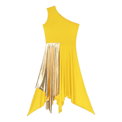 Women Church Choir Worship Praise Dress Modern Lyrical Dance Performance Costume One Shoulder Irregular Hem Dresses Dancewear