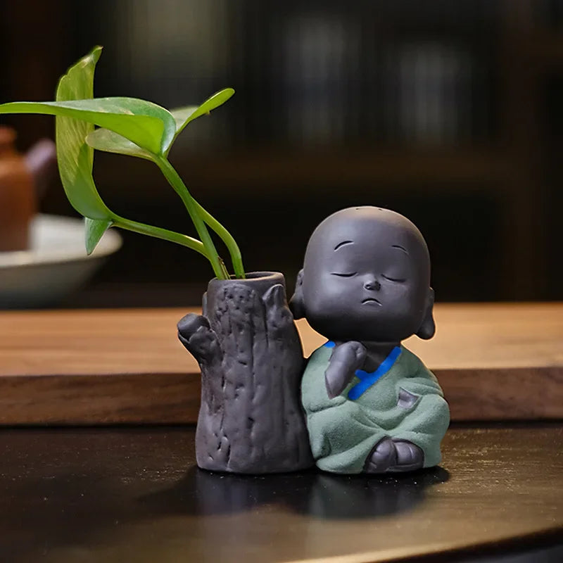 Fortune Lucky Cute The Little Monk Purple Clay Tea Pet Home Decor Mini Water Planting Flower Vase (Available)