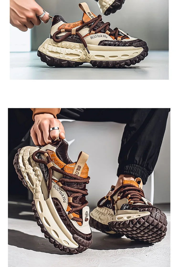 New Thick Soled Height Increasing Men's Casual Shoes 2025 Spring Color Blocked Comfortable Fashion Trend Low Cut Chunky sneakers