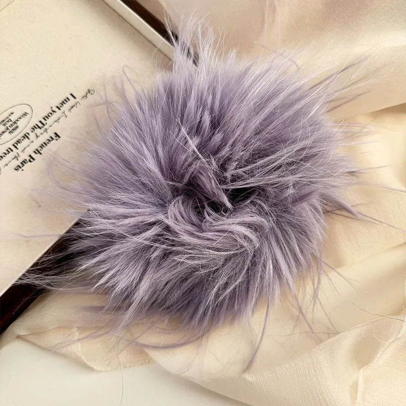 Large Feather Hair Rope Women Lady Elegant Black White Feather Elastic Hair Band Winter Headwear Fluffy Hair Scrunchy Hair Ring