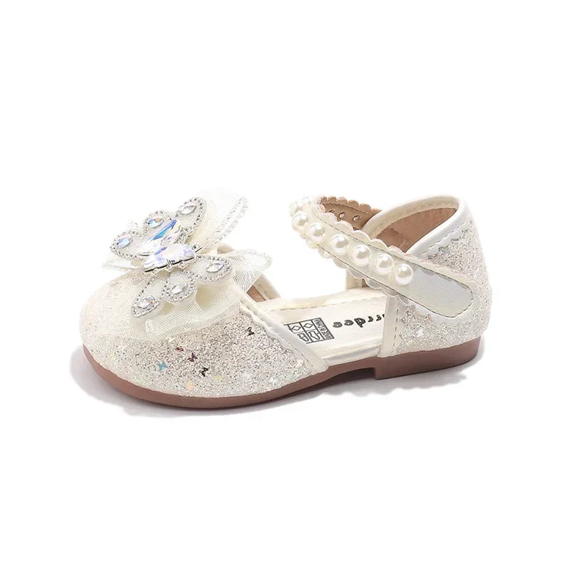 Baby Girls Leather Shoes  Spring Summer Children Casual Half Sandals Sequins with Crystal Butterfly Fashion Princess Sweet