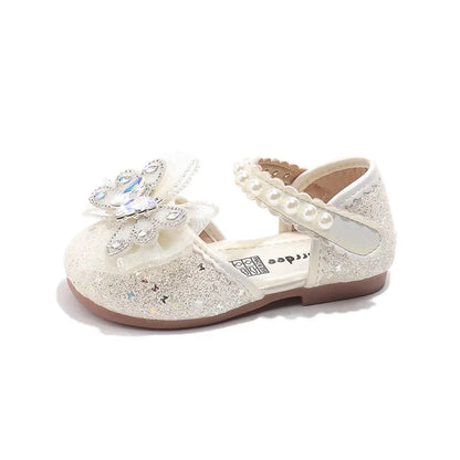 Baby Girls Leather Shoes  Spring Summer Children Casual Half Sandals Sequins with Crystal Butterfly Fashion Princess Sweet