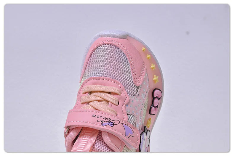 Hello Kitty Led Casual Sneakers for Summer Girls Print Mesh Breathable Shoes Children Lighted Non-Slip Cute Outdoors Sport Shoes