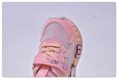 Hello Kitty Led Casual Sneakers for Summer Girls Print Mesh Breathable Shoes Children Lighted Non-Slip Cute Outdoors Sport Shoes