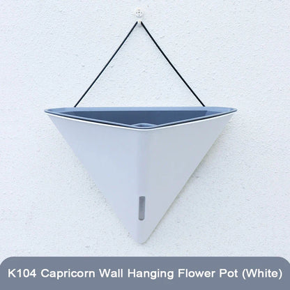 Fashion Triangular Wall Mounted Flower Pots Self Watering Hanging Basin for Plants Lazy Flowerpot Office Home Garden Accessories