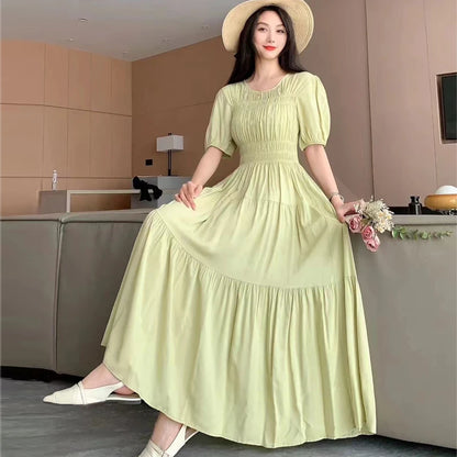 Summer New Cotton Silk Dr Casual High Waist Floral Print Beachwear Outerwear Slimming Waist Long Skirt A-Line Gown