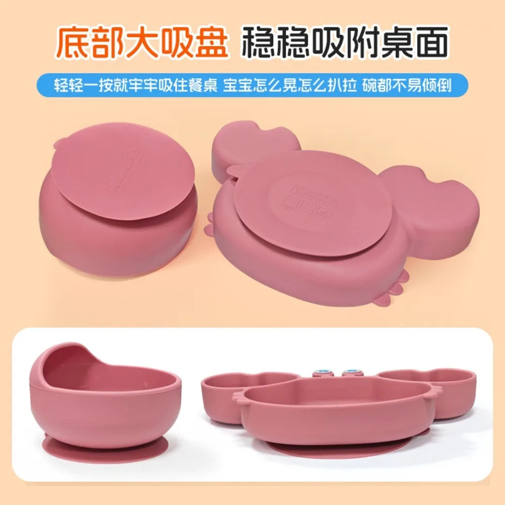 Baby Feeding Set 9PCS Silicone Crab Bowl Plate Spoon Fork Toddler Tableware Kids Dish Infant Utensils