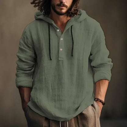 Spring Summer New Cotton Linen Shirt Hooded Sweatshirt Long Sleeve Hooded Casual Daily Male Clothing(Available)