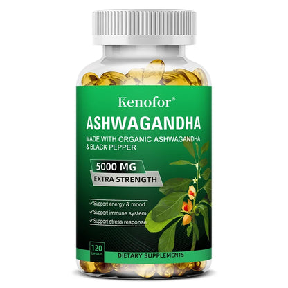 Ashwagandha Supplement 4800 Mg, Natural Adaptogen, Brain and Memory Enhancer, Improved Mood, Sleep and Energy, 120 Capsules