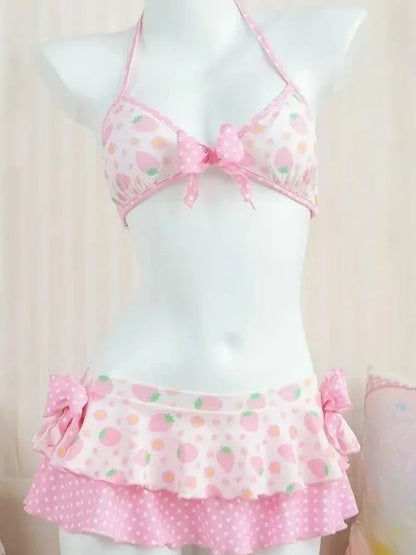2026 New High Waist Fairy Sweet 4-Piece Women's Split Bikini Set Print Long Sleeve Swimwear Trendy Beach Vacation Fairy Swimsuit