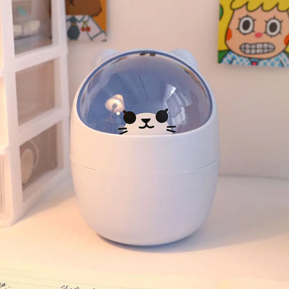Mini Desktop Trash Can Organizer Cute Bear Multifunction Creative Cosmetic Bucket with Lid Pen Holder Kawaii Stickers Patchers