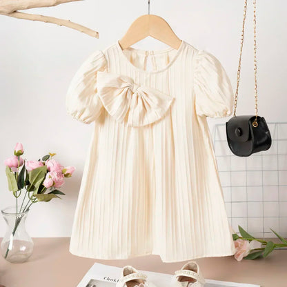 Baby Girl Summer Dresses Solid Colour Casual Fashion Bow Design Sweet and Cute Children's Clothing Hot Sale 2024 New