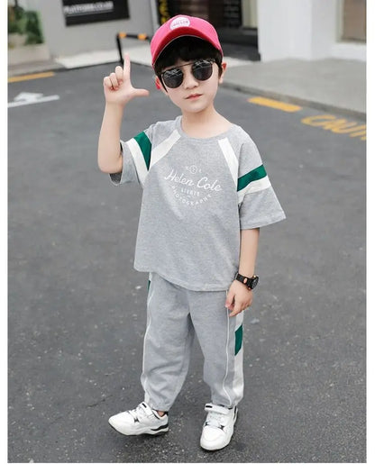 New Children's Cool Loose Fit Sportswear Korean Edition Baby Short Sleeve T-shirt 2 Pieces