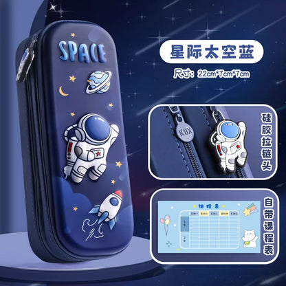 3D Astronaut Pencil Case Boys Stationery New Popular Student Double-layer Large Capacity Waterproof Pink Rabbit