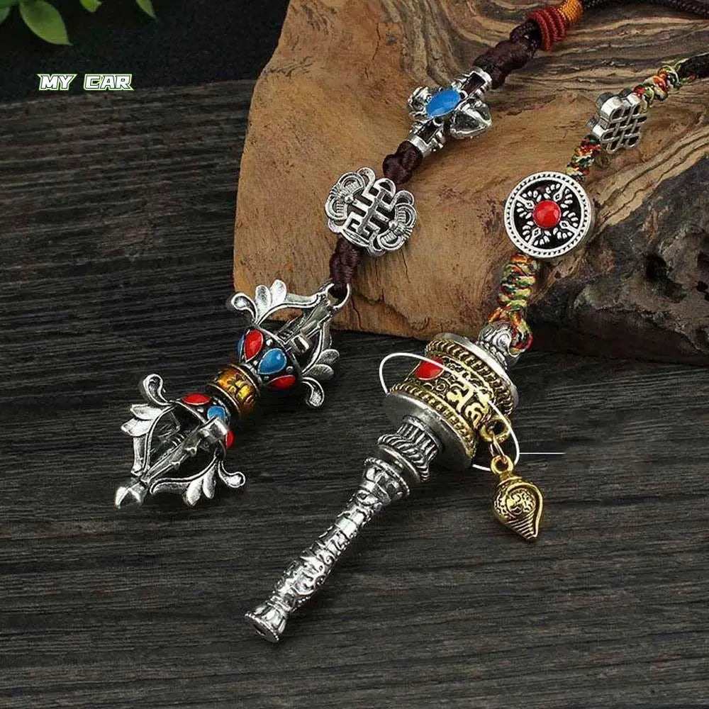 Accessories Car Ornament Women Men Jewelry Bag Pendants Key holder Vajra car keychain Prayer Wheel Pendants Buddhist keychain