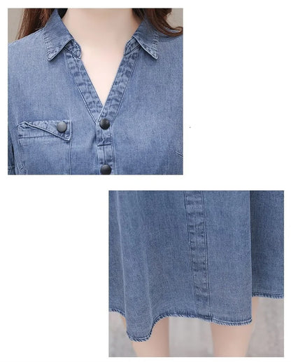 2026 Korean Summer New Denim Dress Women Temperament  Short Sleeved Fashion Slim All-match Casual Dress Female Vestidos