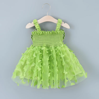 Girls' Party Princess Back Decorated Butterfly Wings Dress Summer New Children's Embroidered Mesh Skirt