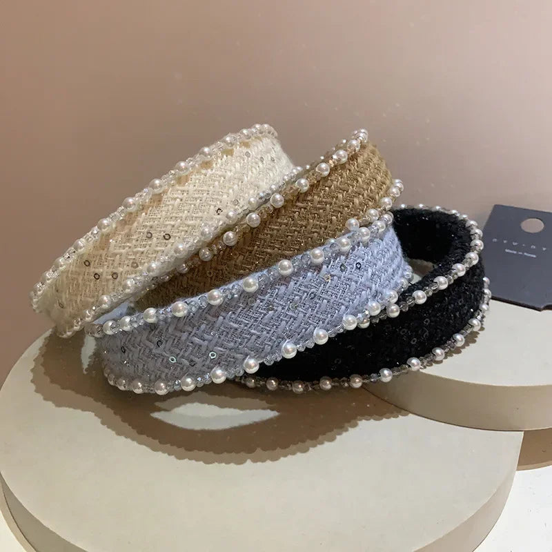 Women Hair Accessories France Pearl Beaded Hairhoops Headwears Weave Hairbands for Women Fashion Headband Accessories