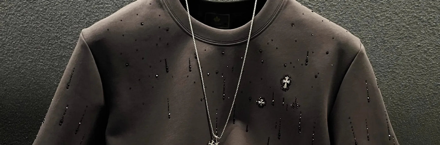 Spring New Heavy Work Light Luxury Custom Short Sleeve T-shirt Top Meteor Full Diamond T-shirt Round Neck Short Sleeve