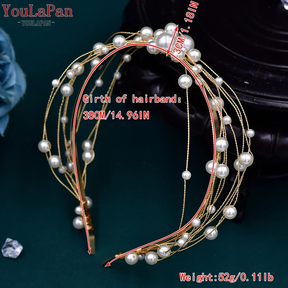 YouLaPan Pearls Tiara Wedding Headwear Handmade Beaded Tassels Headband for Bridal Woman Dress Jewelry Accessories HP610
