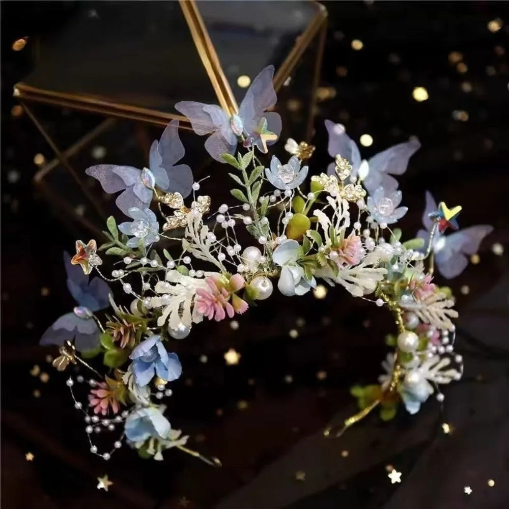 Creative Forest Garland Headdress Butterfly Floral Crown Wedding Head Princess Headband