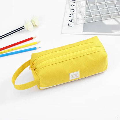 Large Capacity Canvas Pen Case Double Layer Pencil Pouch Middle Primary School Stationery Organizer Storage