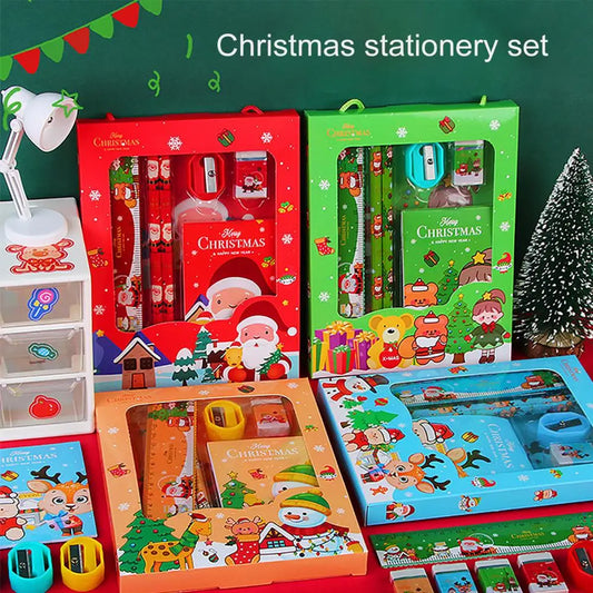 6Pcs/set Christmas Stationery Set Xmas Pattern Pencil Sharpener Erasers Children Pencils Gift Kawaii School Stationery Supplies