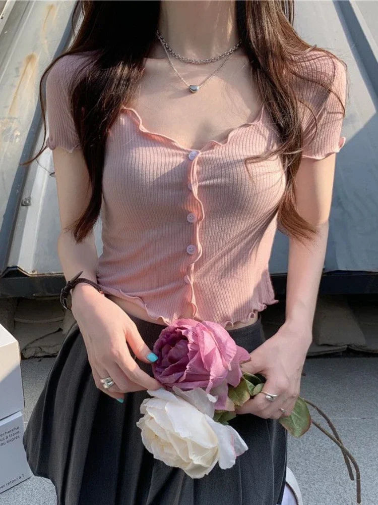 T-shirts Women Solid Leisure Summer V-neck Elegant Comfortable Simple Edible Tree Fungus Streetwear All-match Sweet Chic Popular