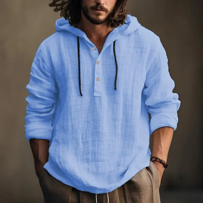 Spring Summer New Cotton Linen Shirt Hooded Sweatshirt Long Sleeve Hooded Casual Daily Male Clothing(Available)