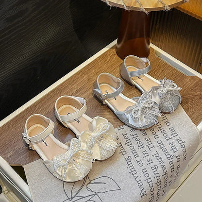 Children's Summer Sandals Toddlers Catwalk Versatile Princess Girl Shoe Summer Beading Bowknot Kids Fashion Dress Flat Sandals