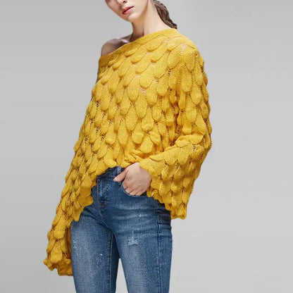 Hot 2026 Autumn Winter New European American Women's Fashion Hollow Loose Knitted Sweater Round Neck Trumpet Sleeve Head Sweater
