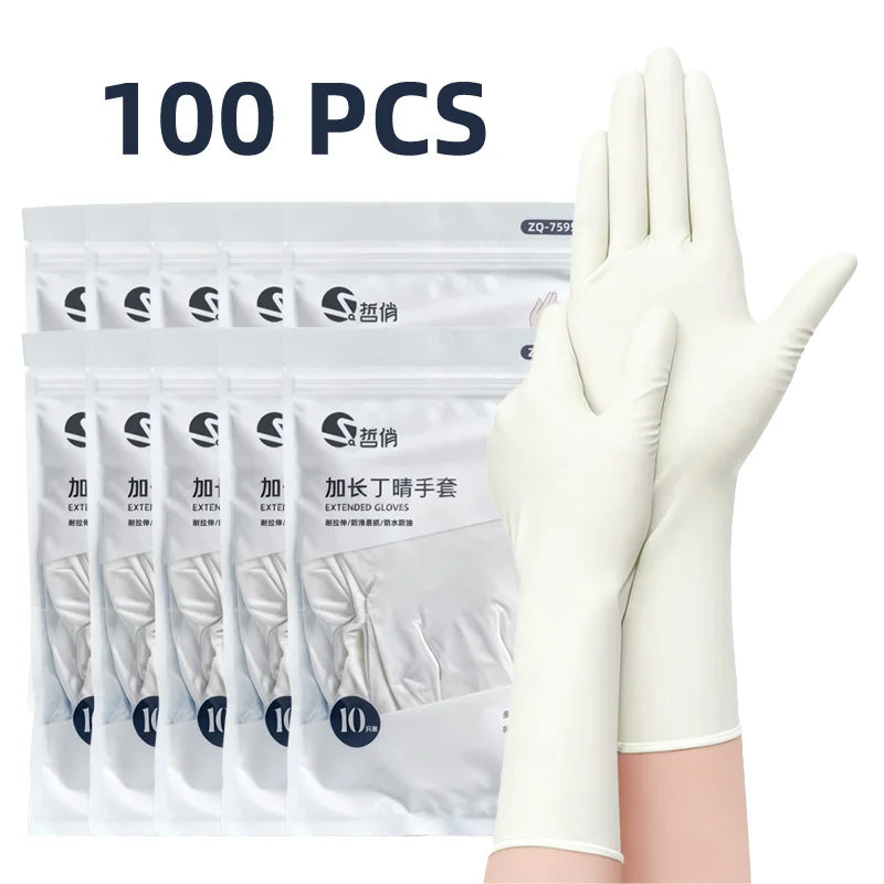 Long Length Nitrile Gloves Disposable Latex Free Powder Free Extended Cuff For Kitchen Cleaning Food Handling Beauty Salon