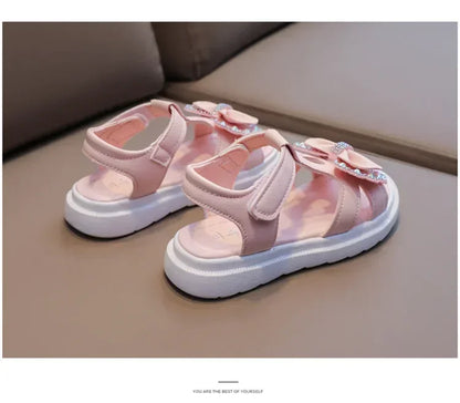 Girls Baby Bow Sandals Summer New Versatile Anti Slip Outdoor Student Princess Sandals Sweet Fashion Summer Kids Beach Sandals
