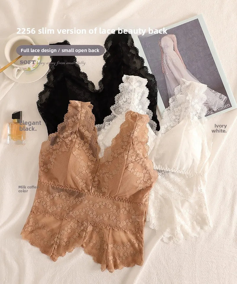 Lace White Strap Vest Women Summer Outdoor Wear with Chest Pad Beautiful Ba Base Inner Match V-ne Svel Top Women