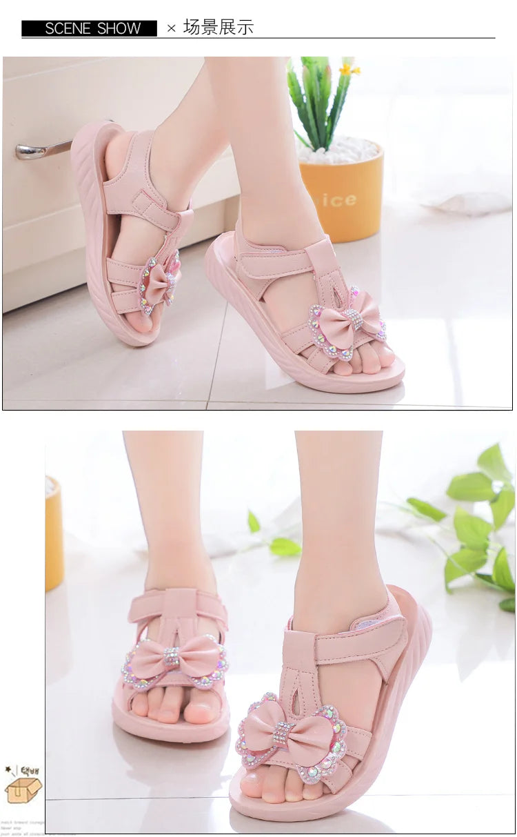Solid Bow Children's Summer Shoes Cute 2025 Beach Non Slip Sandals For Baby Girls Footwear Soft Infant Kids Fashion Sandals