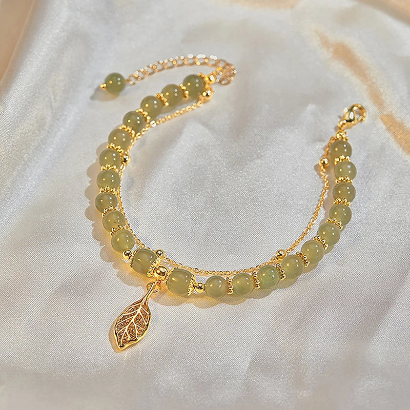 Accessories For Women Natural Jade Bracelet For Women Double Layer Chain Bracelet For Girls Wedding Party Korean Jewelry Gift