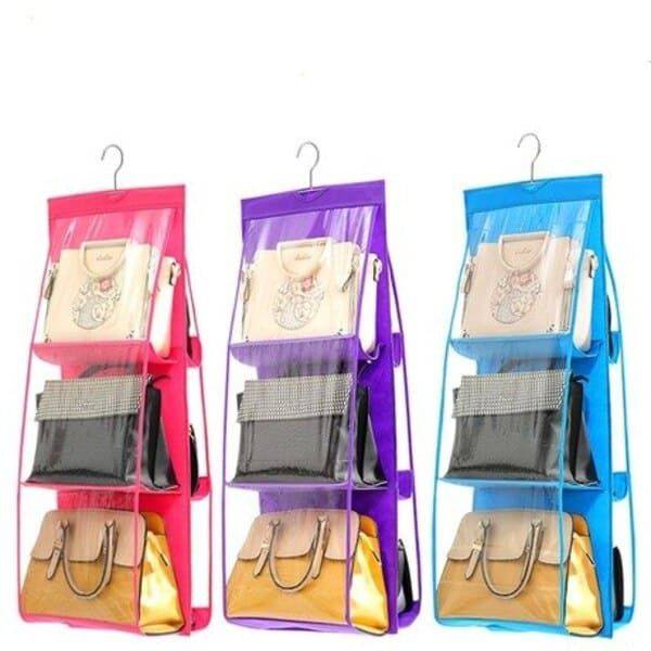 Transparent Hanging Handbag Organizer Bangladesh - 6 Pocket Dust Proof | Small China Town