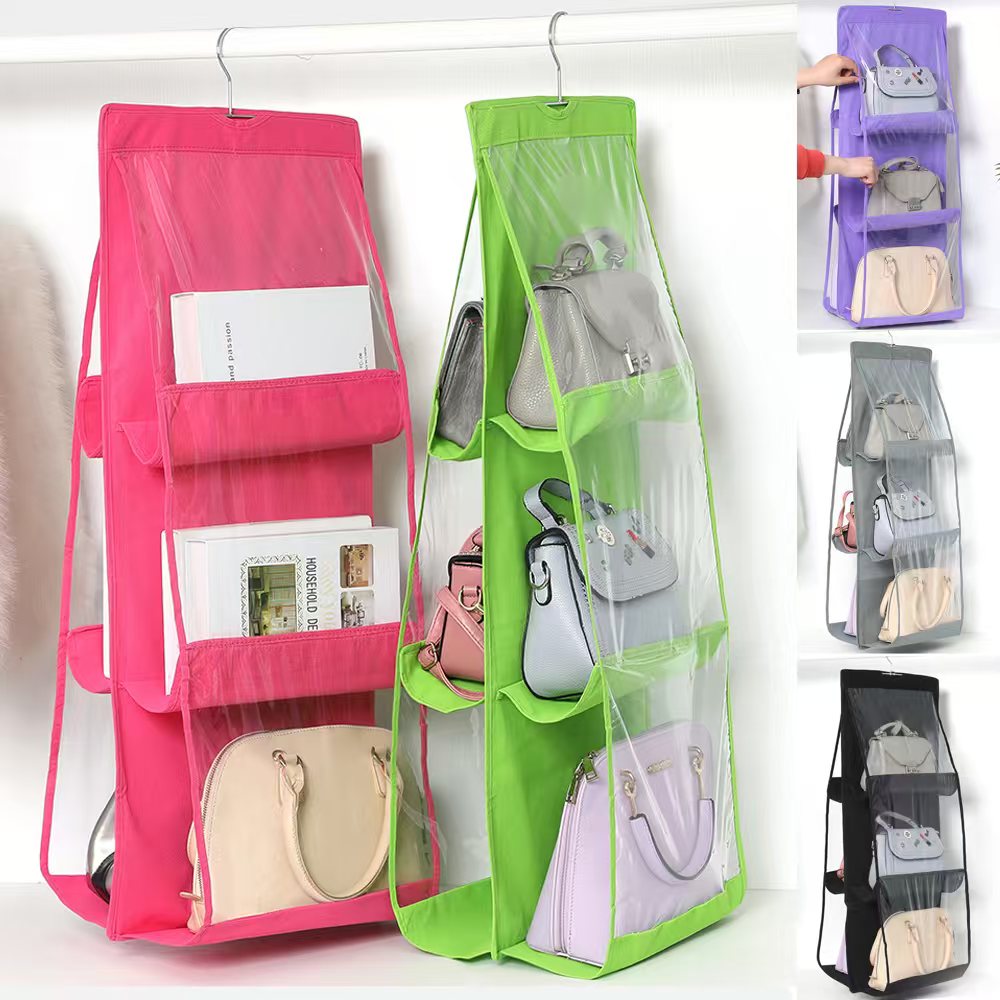 Transparent Hanging Handbag Organizer Bangladesh - 6 Pocket Dust Proof | Small China Town