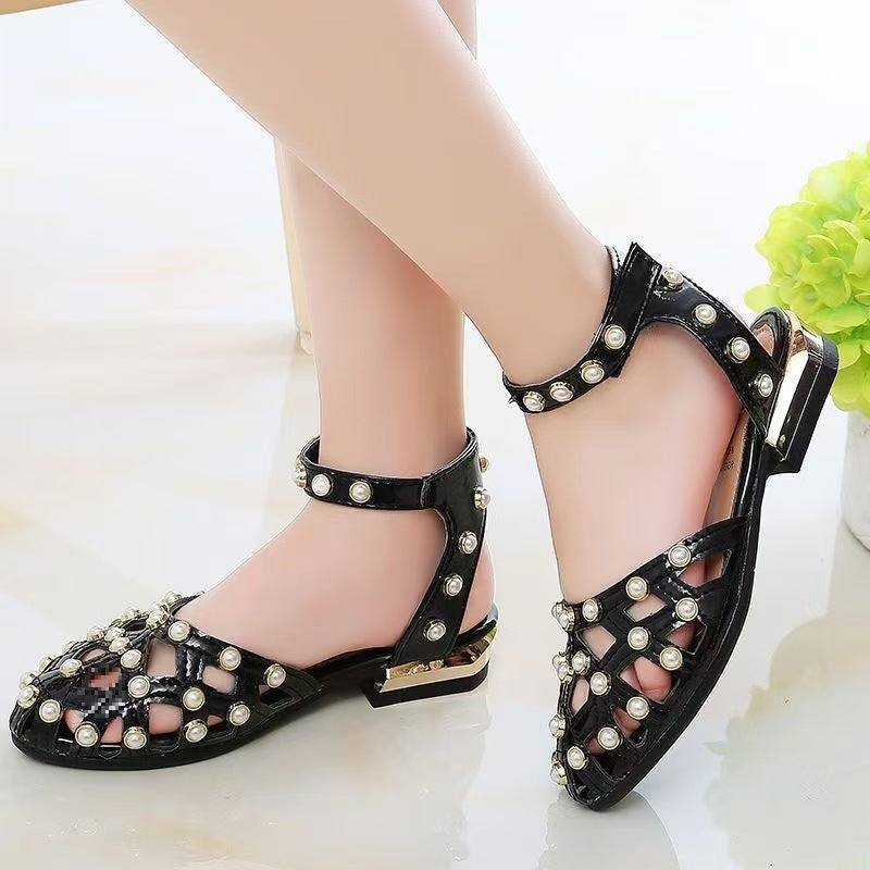 Children's High Heels Korean Version Princess Fish Mouth Bow Little Girl Crystal Shoes (Available)