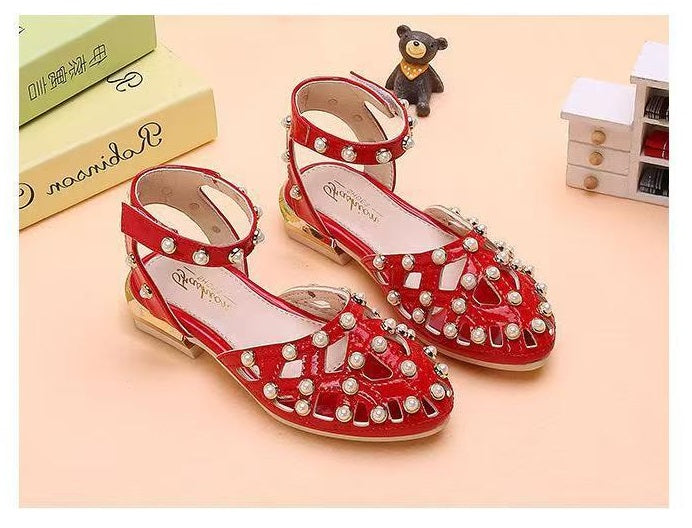 Children's High Heels Korean Version Princess Fish Mouth Bow Little Girl Crystal Shoes (Available)