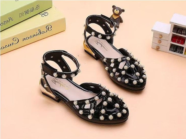 Children's High Heels Korean Version Princess Fish Mouth Bow Little Girl Crystal Shoes (Available)