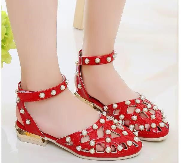Children's High Heels Korean Version Princess Fish Mouth Bow Little Girl Crystal Shoes (Available)