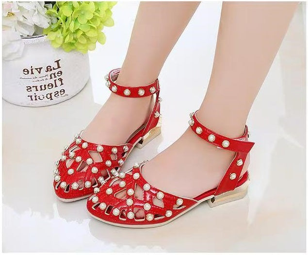 Children's High Heels Korean Version Princess Fish Mouth Bow Little Girl Crystal Shoes (Available)