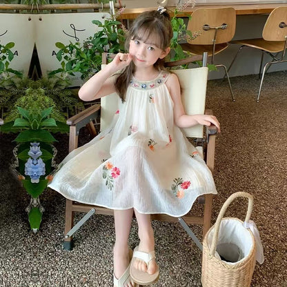 Girls Embroidered Korean Style Sleeveless Dress (Available)