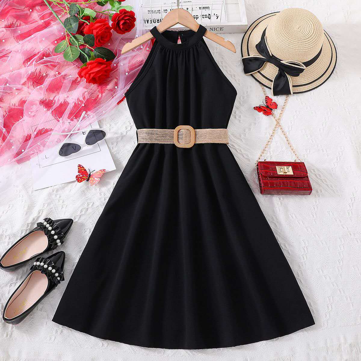 Girls Halter Dress Bangladesh | Stylish Summer Party Dress with Belt (Available)