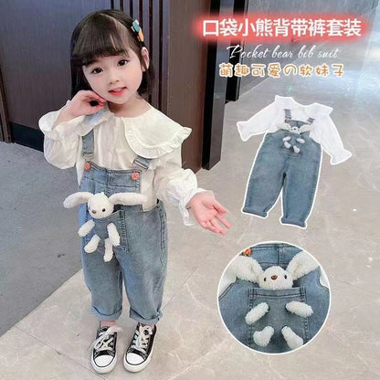 3 PCS Girl Clothing Sets Baby Girl Cartoon Pullover Hoody(Tops+ Jeans+ Doll)Set