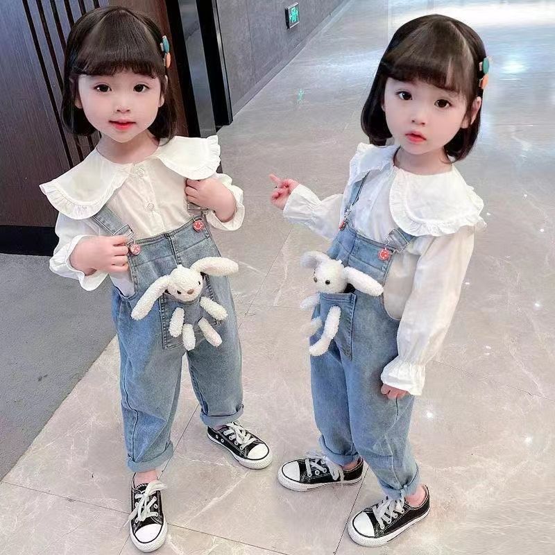 3 PCS Girl Clothing Sets Baby Girl Cartoon Pullover Hoody(Tops+ Jeans+ Doll)Set